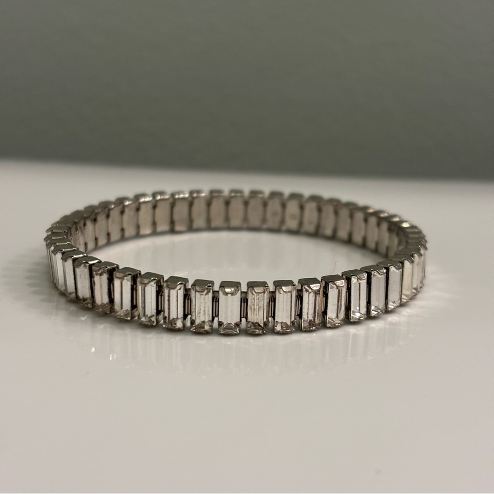 Touchstone Crystal Luxe Silver Night Stretch Bracelet Baguette Crystal - Picture 3 of 10